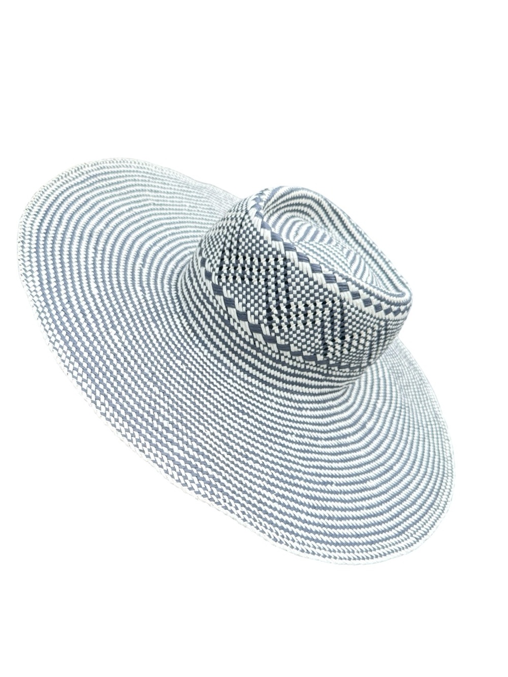 J Crew Sun Hat Woven Straw Wide Brim Blue and White